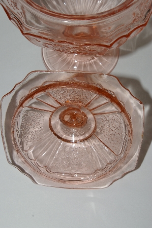 +MBA #57-071  Vintage Fancy Pink Depression Glass Candy Dish With Lid