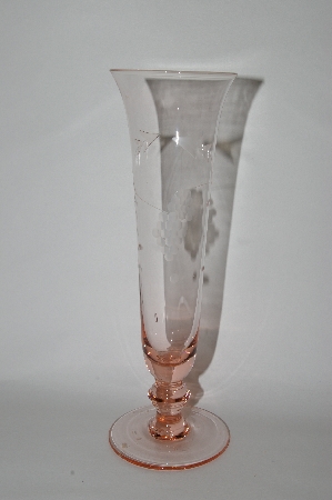 +MBA #57-113   " Vintage Tall Pink Depression Glass Etched Vase