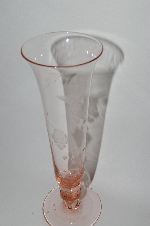 +MBA #57-113   " Vintage Tall Pink Depression Glass Etched Vase