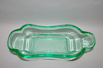 +MBA #57-311   Vintage Green Vaseline Glass Relish Dish