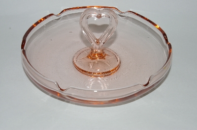 +MBA #59-153  "1920's  Vintage Pink Depression Glass Heart Handled Candy Dish