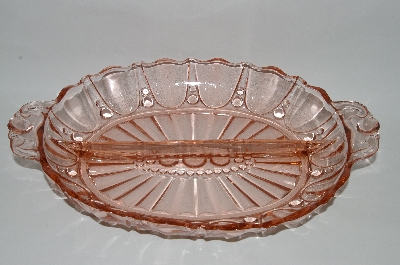 +MBA #59-016  Vintage Pink depression Glass "Oyster & Pearl" Relish Dish