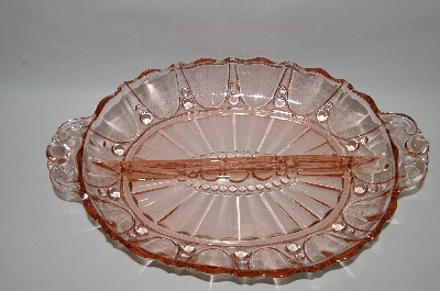 +MBA #59-016  Vintage Pink depression Glass "Oyster & Pearl" Relish Dish