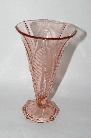 +MBA #59-156   " Vintage Dark Pink Depression Glass Leaf Patterned Vase