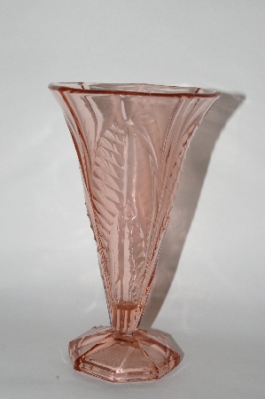 +MBA #59-156   " Vintage Dark Pink Depression Glass Leaf Patterned Vase