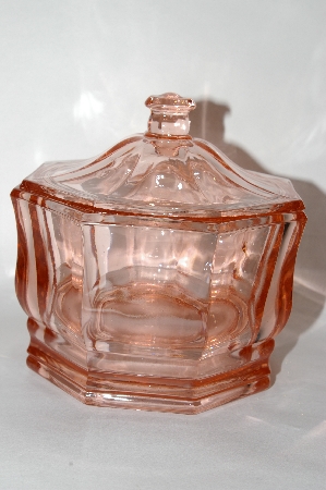 +MBA #59-012  " Fancy Vintage Pink Depression Glass Lidded Candy Dish