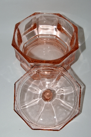 +MBA #59-012  " Fancy Vintage Pink Depression Glass Lidded Candy Dish