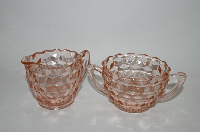 +MBA #59-005  " Vintage Diamond Cut Pink Depression Glass Cream & Sugar Bowl Set