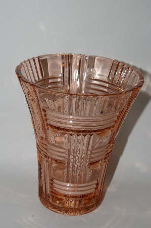 +MBA #59-040  Vintage Pink Depression Glass Fancy Cut Vase