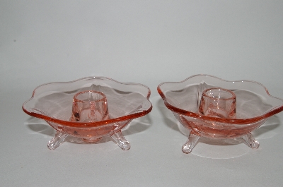 +MBA #59-001  " Pair Of Vintage Pink Depression Glass Candle Holders