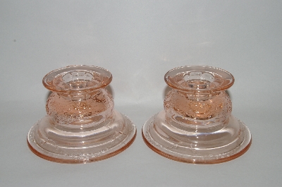 +MBA #60-319  " Pair Of Vintage Pink Glass Candle Stick Holders