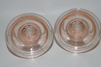 +MBA #60-319  " Pair Of Vintage Pink Glass Candle Stick Holders