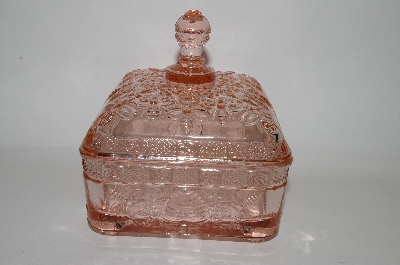 +MBA #60-073  Pink Glass" Bumble Bee" Motif Square Candy Dish With Lid