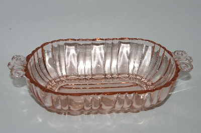 + MBA #60-020  " Vintage Pink Glass "Old Cafe"  Oval Shaped Fancy Handled Snack Dish