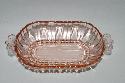 + MBA #60-020  " Vintage Pink Glass "Old Cafe"  Oval Shaped Fancy Handled Snack Dish