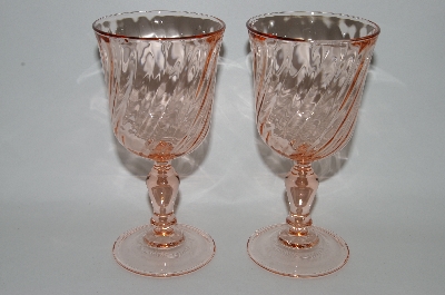 +MBA #60-290  Pair Of Pink Vintage Glass Arcoroc Rosaline Wine Glass's