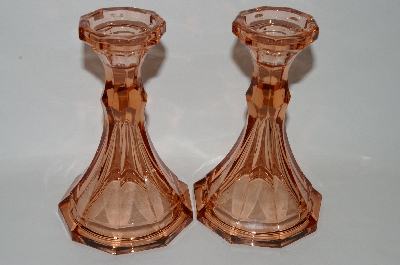 +MBA #60-125  " Set Of Two Vintage Dark Pink Glass Candle Stick Holders