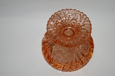 +MBA #60-215  Vintage Pink Glass Fancy Cut Candy Dish