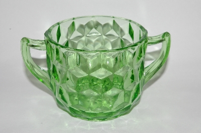 +MBA #60-101  "Vintage Green Depression Glass "Cube" Pattern Sugar Bowl