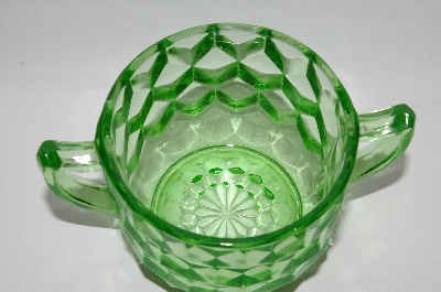 +MBA #60-101  "Vintage Green Depression Glass "Cube" Pattern Sugar Bowl