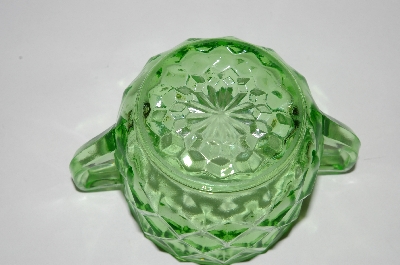 +MBA #60-101  "Vintage Green Depression Glass "Cube" Pattern Sugar Bowl