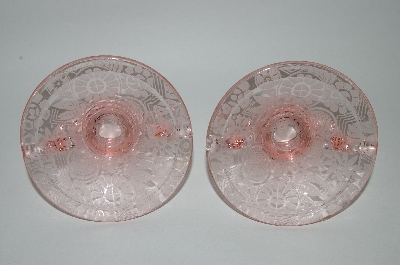 +MBA #60-207   "Elegant Vintage Pink Glass Two Handled Set Of Candle Stick Holders