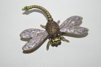 +MBA #60-167  "Collectiable Antiqued Gold Tone & Crystal Dragonfly