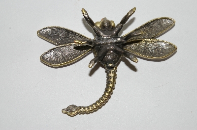 +MBA #60-167  "Collectiable Antiqued Gold Tone & Crystal Dragonfly