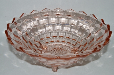 +MBA #60-143  " Vintage Pink Depression Glass  3 Footed "Cube" Fruit Bowl