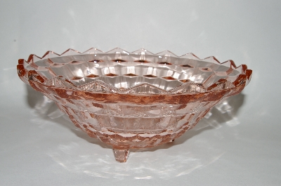 +MBA #60-143  " Vintage Pink Depression Glass  3 Footed "Cube" Fruit Bowl