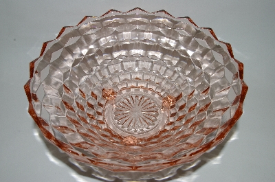 +MBA #60-143  " Vintage Pink Depression Glass  3 Footed "Cube" Fruit Bowl