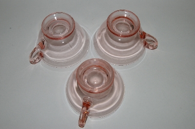 +MBA #60-159   " Set Of 3  Vintage Pink Depression Glass Coffee/Tea Cups