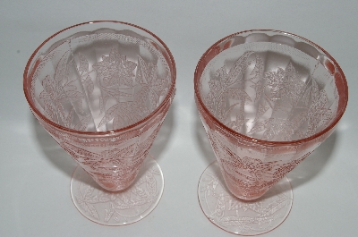 +MBA #61-174   Set Of Two Vintage Pink Depression Glass "Floral Poinsettia" 7oz Tumblers