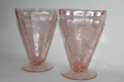 +MBA #61-174   Set Of Two Vintage Pink Depression Glass "Floral Poinsettia" 7oz Tumblers