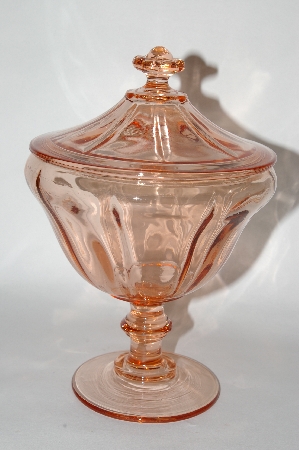 +MBA #61-161   " Vintage Pink Depression Glass Flower Topped Candy Dish