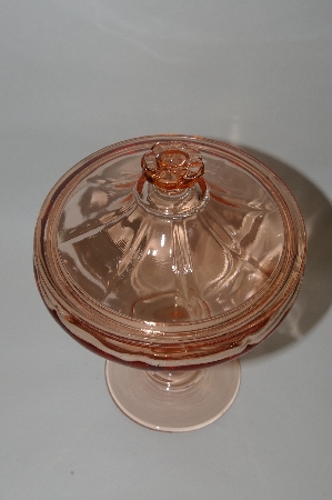 +MBA #61-161   " Vintage Pink Depression Glass Flower Topped Candy Dish