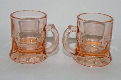 +MBA #61-195  Vintage Pink Depression Glass "Shot Glass's" Beer Mug Style Set Of 6