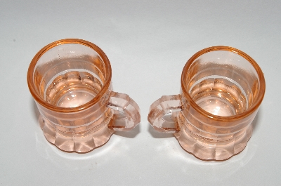 +MBA #61-195  Vintage Pink Depression Glass "Shot Glass's" Beer Mug Style Set Of 6
