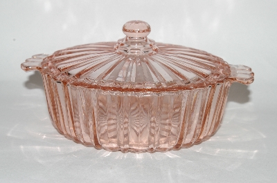 +MBA #61-036  Vintage Pink Depression Glass Candy Dish With Lid