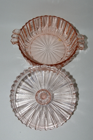 +MBA #61-036  Vintage Pink Depression Glass Candy Dish With Lid