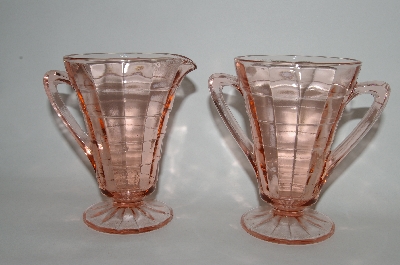 +MBA #61-146  "Vintage Pink Depression Glass Cream & Sugar Set