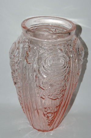 +MBA #61-059  Jumbo Vintage Pink Glass Fancy Floral Vase