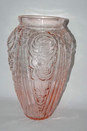 +MBA #61-059  Jumbo Vintage Pink Glass Fancy Floral Vase