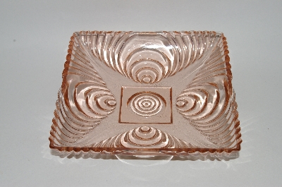 +MBA #61-085  Vintage Pink Depression Glass Square "Fancy Pattern" Candy Dish