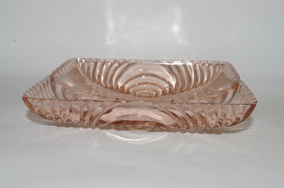+MBA #61-085  Vintage Pink Depression Glass Square "Fancy Pattern" Candy Dish
