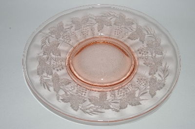 +Set Of 4 Vintage Pink Depression Glass "Grapevine Pattern" Raised Serving Dish/Dinner Plate