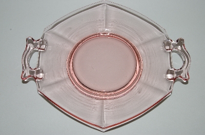 +MBA #62-053  Vintage Pink Depression Glass "Fancy Handled" Serving Plate