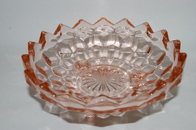+MBA #62-028  Vintage Pink Depression Glass "Cube" Three Footed Serving Bowl