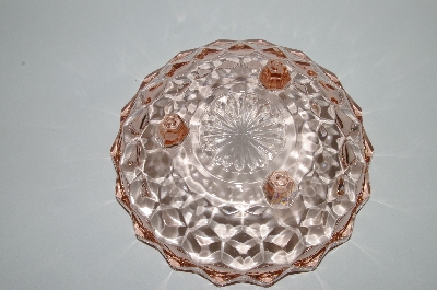 +MBA #62-028  Vintage Pink Depression Glass "Cube" Three Footed Serving Bowl
