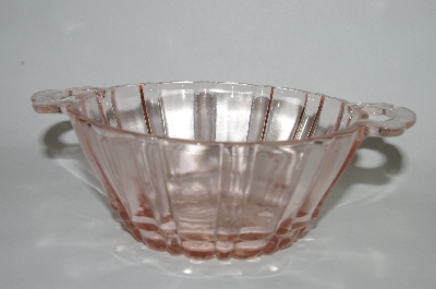+MBA #62-024  Vintage Pink Depression Glass "Fancy Patterned" Handled Serving Bowl